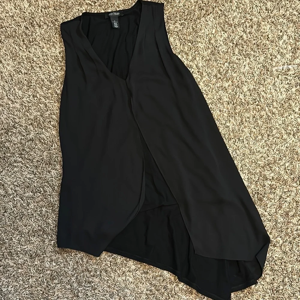 White House Black Market Black Asymmetrical V-Neck Draped Dress - Picture 2 of 6